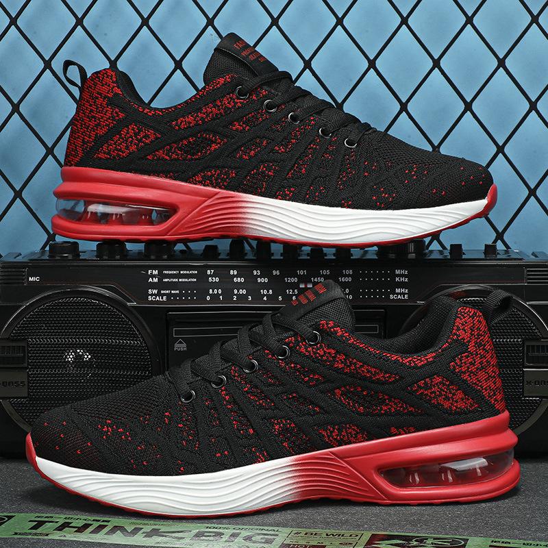 Autumn low-top large-size men's shoes fly-woven mesh breathable running shoes air cushion soft-soled sports shoes