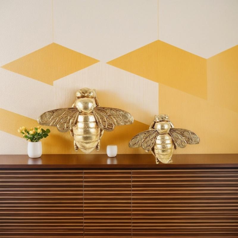 Elegante Harz Goldene Bienen Wandbehang Skulptur Dekoration für Zuhause Büro und Hochzeitsdekorationen Sammler Bienenliebhaber Geschenk
