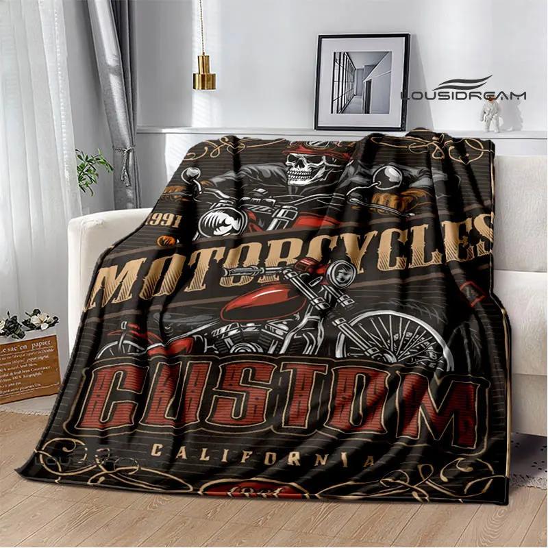 Motorcycle Retro Printing Blanket Flange Warm Soft and Comfortable Picnic Blanket Bed Linings Birthday Gift