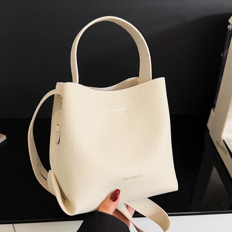 Korean new niche ins style simple lychee pattern texture portable bucket bag versatile casual foreign style messenger bag