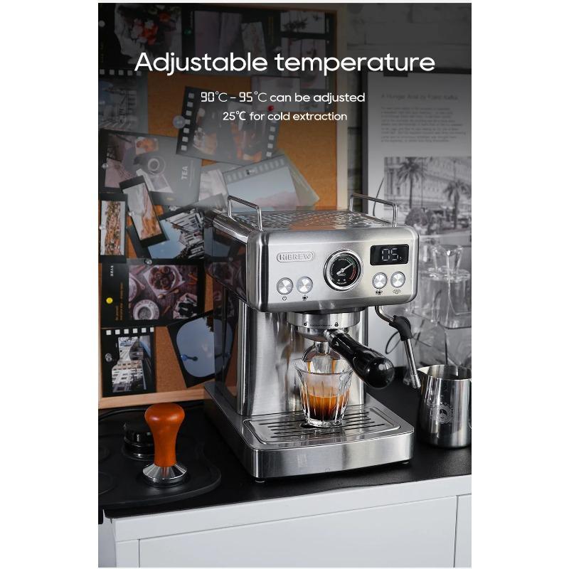 HiBREW H10A Semi-Auto Espresso Machine - 20Bar Pump (Rich Crema), 58mm Portafilter, Temp Adjustable, Stainless Steel, Cold/Hot for Home/Office