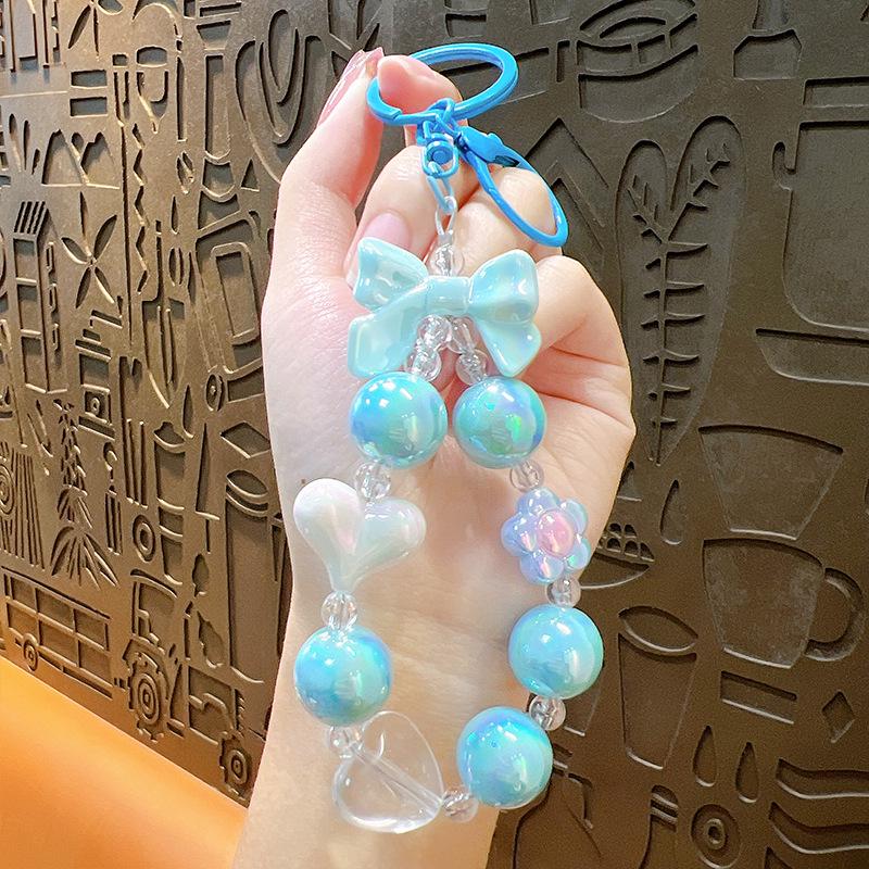 Colorful Beaded Heart Keychain with Bow Pendant