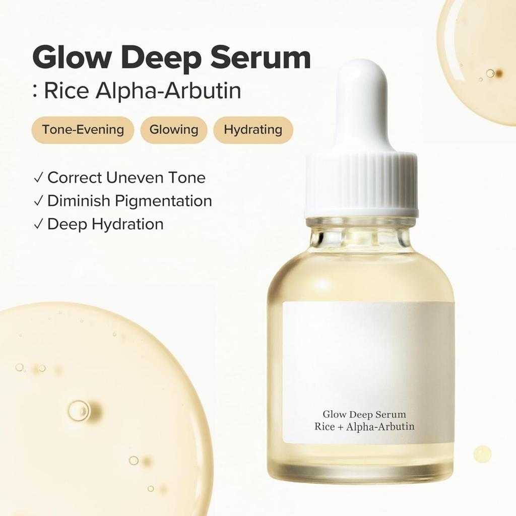 liss beauty Glow Deep Serum with Rice Bran Water and Alpha Arbutin 30ml Korean Face Serum for Brightening Even Skin Tone and Dark Spot Care Hydrati
