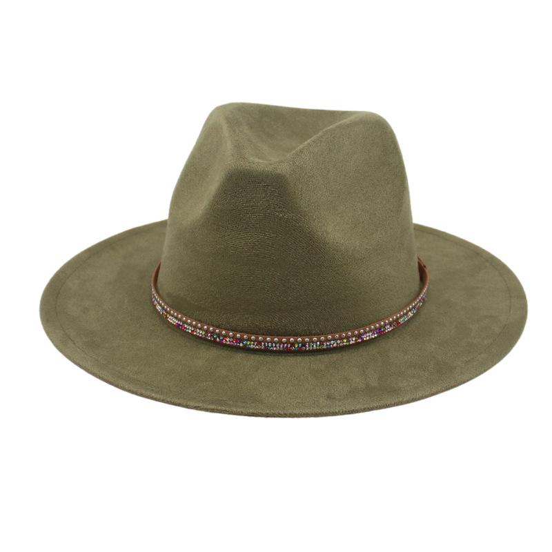 Diamond Flat-Brimmed Shade Men'S And Women'S Suede Hats Western Cowboy Hats Jazz Top Hats