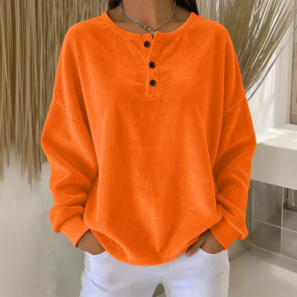 Women's Casual Long Sleeve Button Down Round Neck Loose Fit Top