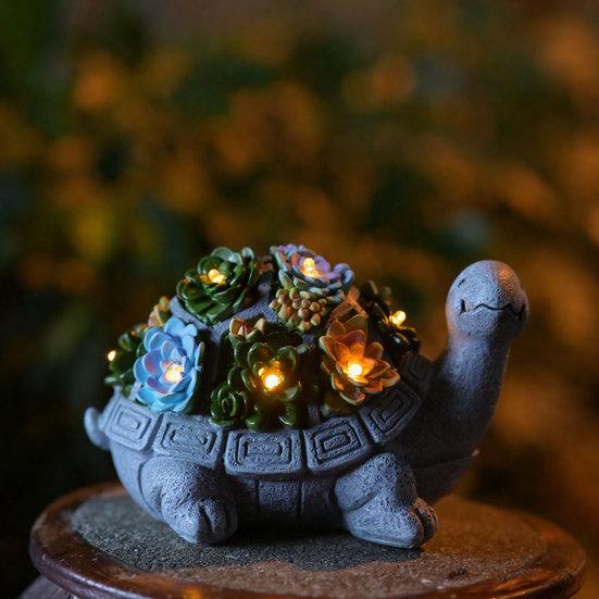 Yousheng Solar Turtle Statue Light, Garden Resin Turtle Succulents Sculpture Solar Light, Outdoor Waterproof Solar Yard Light for Patio Lawn