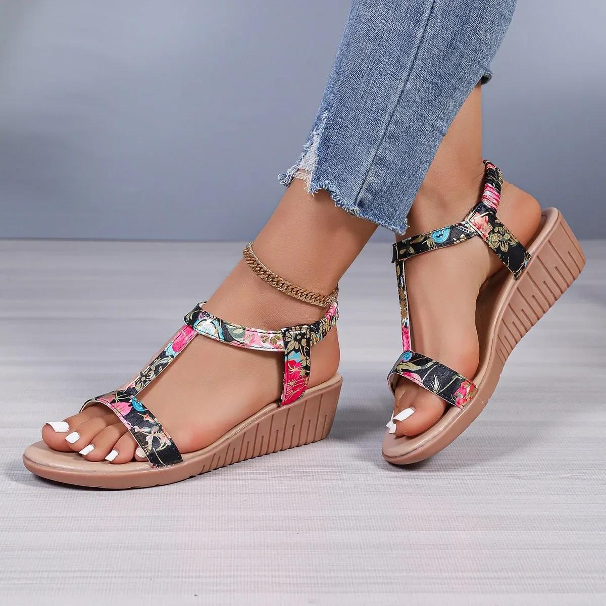 

Fashion Women s Shoes 2024 Plus Size Basic Women s Sandals Fashion Daily Sandals Women Print Elastic Band Wedge Casual Female Shoes 35 чёрный