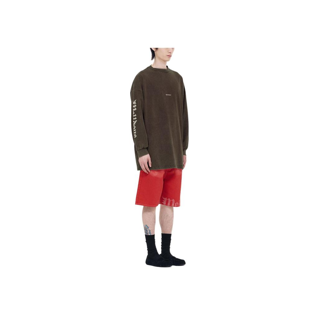 WE11DONE Gothic Logo Print Washed Long Sleeve Drop Shoulder T-Shirt Unisex T-Shirt Brown WD-TT0-24-714-U-BR