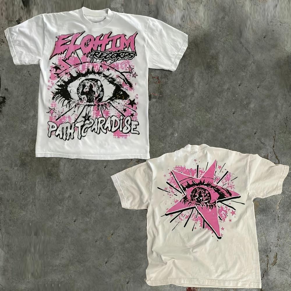 

Мужская футболка с узором Y2K-ELOHIM Paradise Road с принтом слогана, с коротким рукавом, с круглым вырезом, повседневная летняя футболка, винтажная мода, уличный стиль 2XL