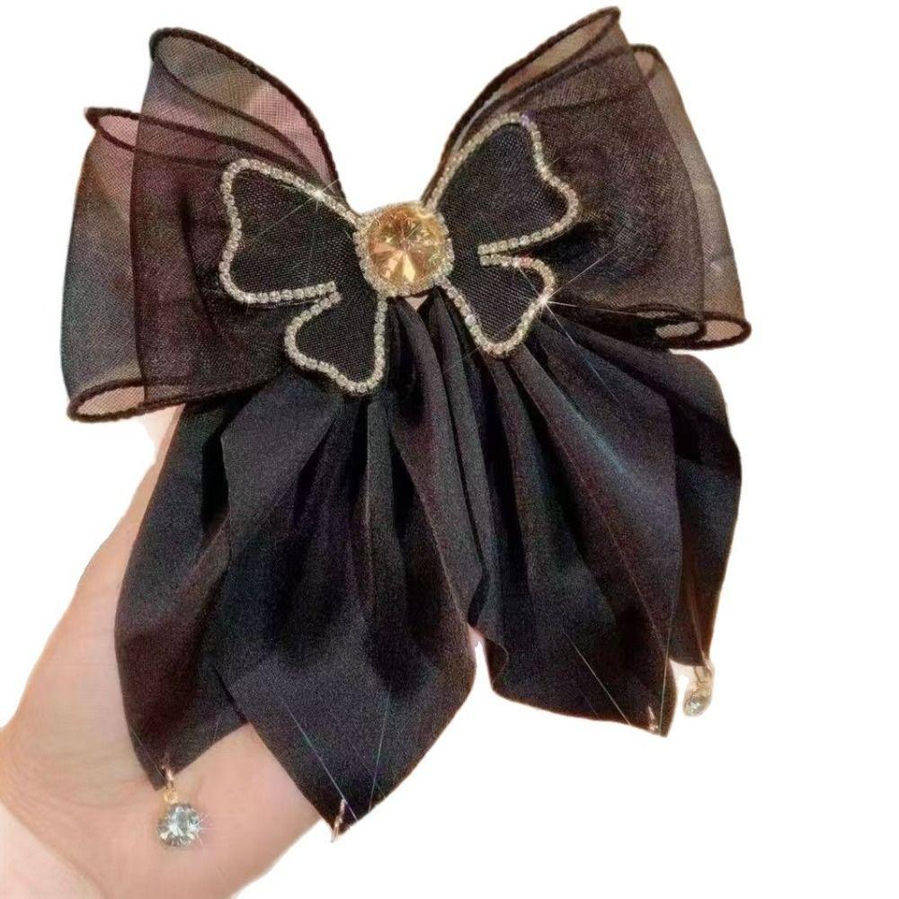 Shining Big Bow Hairpin Mesh Bow Crystal Barrettes Princess Hair Clip  Hair Accessories