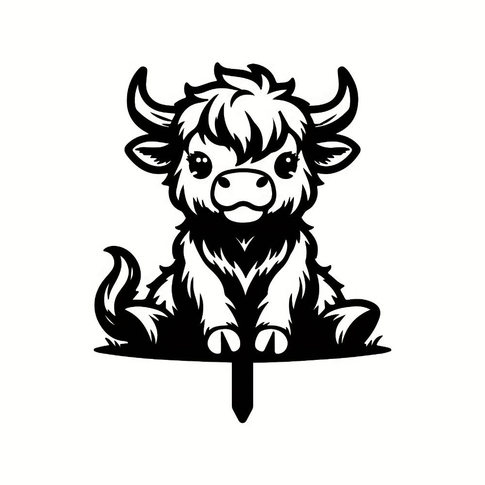 Wrought Iron Highland Cow Garden Stake Metal Art Outdoor Yard Decor Spring Gift