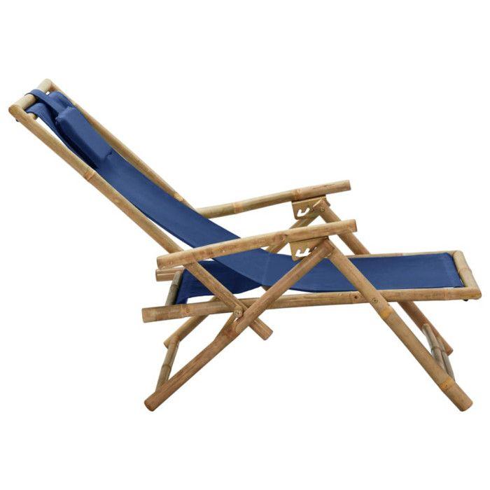 VidaXL Chaise de relaxation inclinable bleu marine bambou et tissu 313025