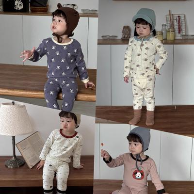 Autumn and Winter Pure Cotton Cartoon Boneless Loungewear Baby Clothes 280g Wool Pull Frame Boys Pajamas Set
