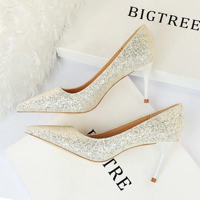 Nachtclub-Show im europäischen und amerikanischen Stil, dünne High-Heel-Schuhe, dünner Absatz, modische, glänzende Pailletten-Einzelschuhe