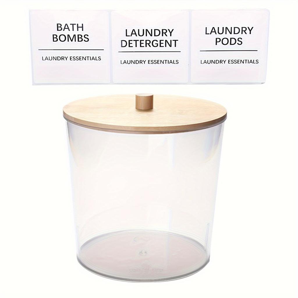 1 Stück/2 Stück große, durchsichtige Wäschebehälter zum Ordnen, Wäschespendergläser aus Kunststoff mit 3 Bambusdeckeln und 3 Etiketten