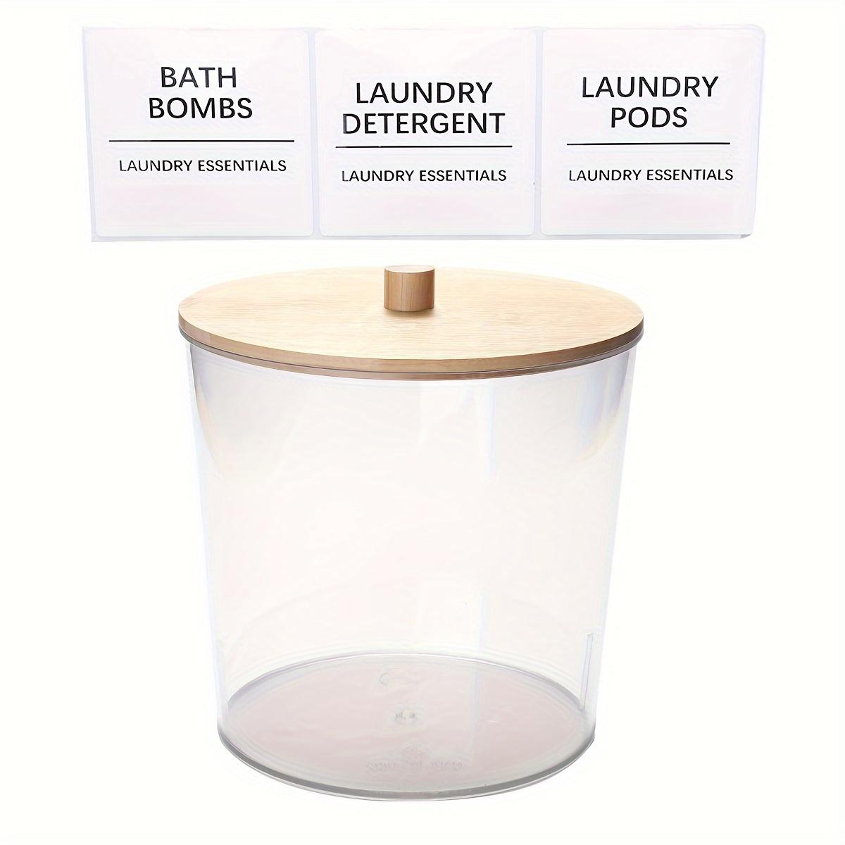 

1 шт/2 шт большой прозрачный контейнер для белья для организации, пластиковые банки для стирки с 3 бамбуковыми крышками и 3 этикетками
