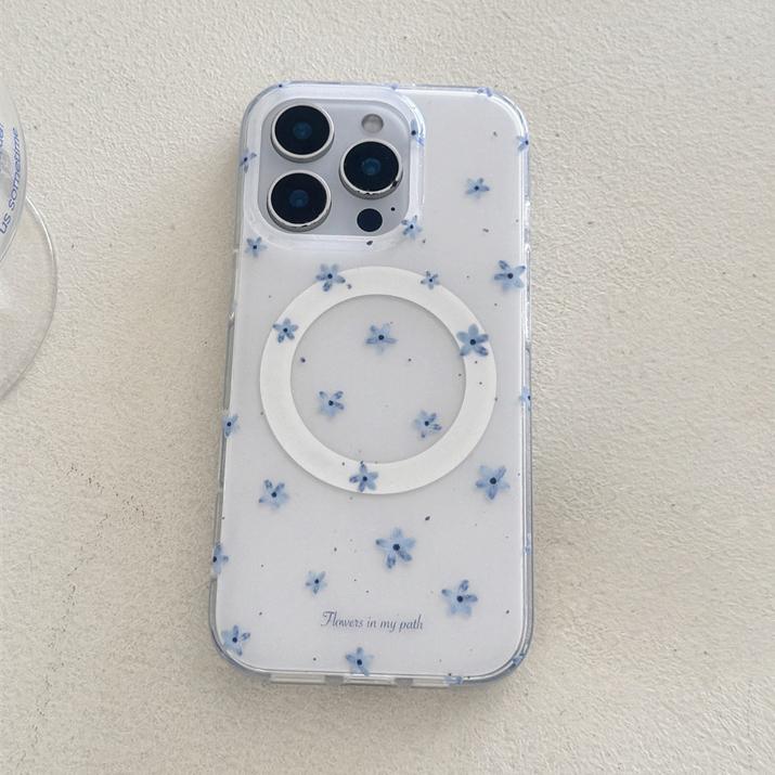 Korean Ins Flower Magnetic Stand Phone Case For iPhone 16 Pro 15 14 13 Pro Max Cover with Magsafe Card Holder Cute Cases Funda