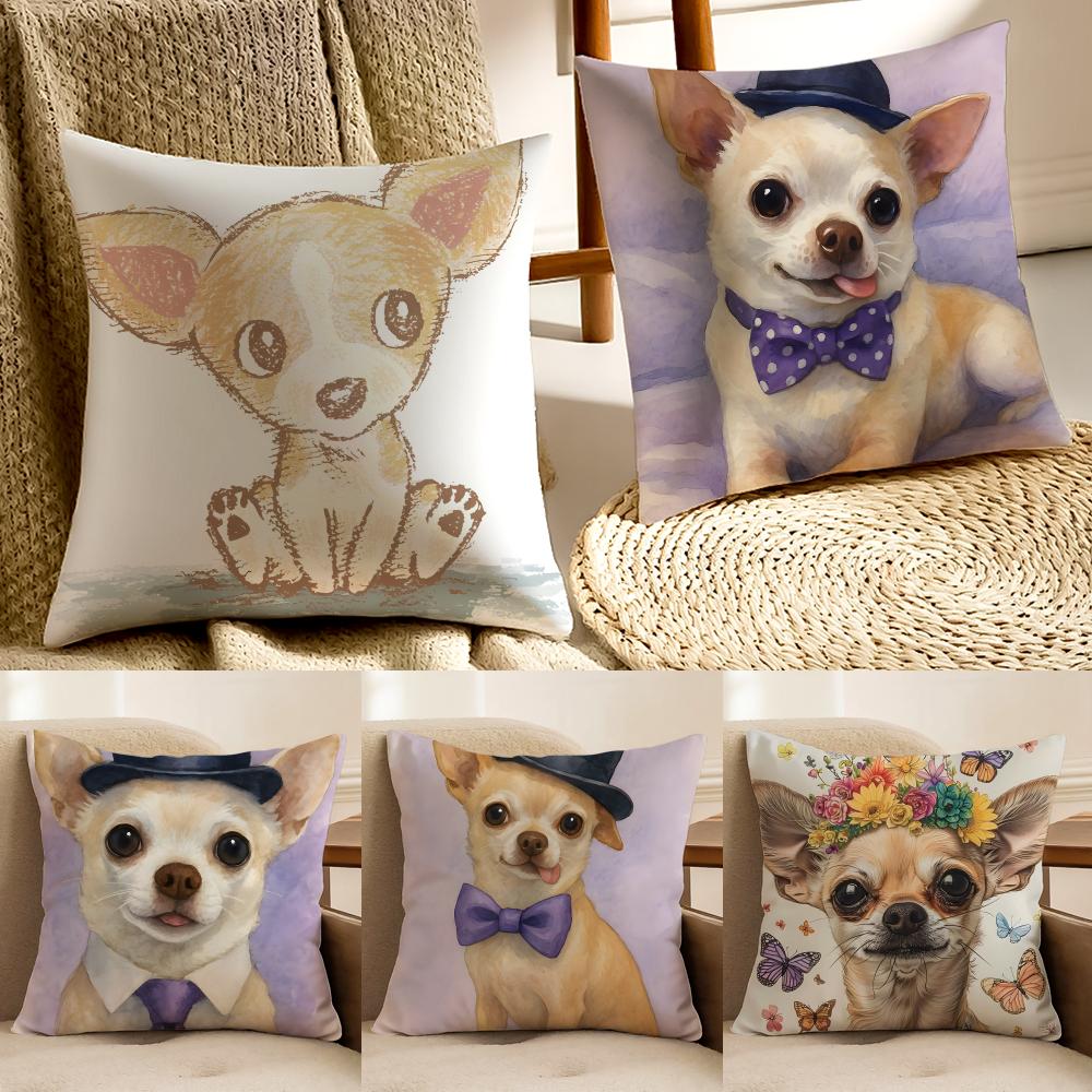 Tonnika Chen Unisex C-Chihuahua Dog Throw Cushion Cover Pillowcase Anti-Dustmite Living Room Sofa Decor Cushion Room