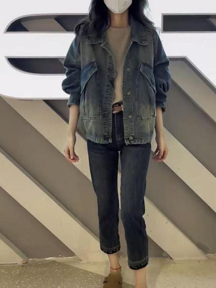 American Retro Women's Plus Size Distressed Denim Jacket, 2025 Hot Style, Loose and Versatile Outerwear