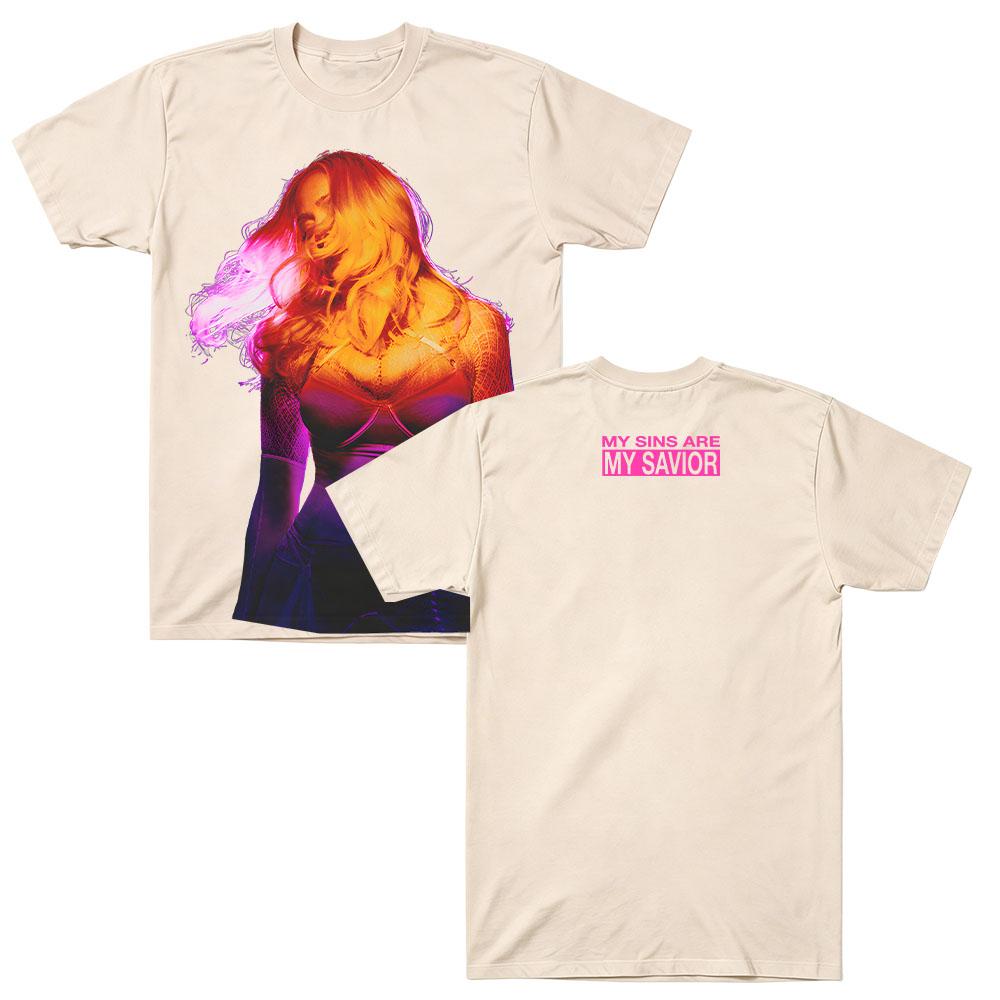 My Sins Are My Savior Tee Madonna Portrait Graphic Cotton T-shirt Unisex Short Sleeve Tees Pop Singer Tour Print Casual Clothing