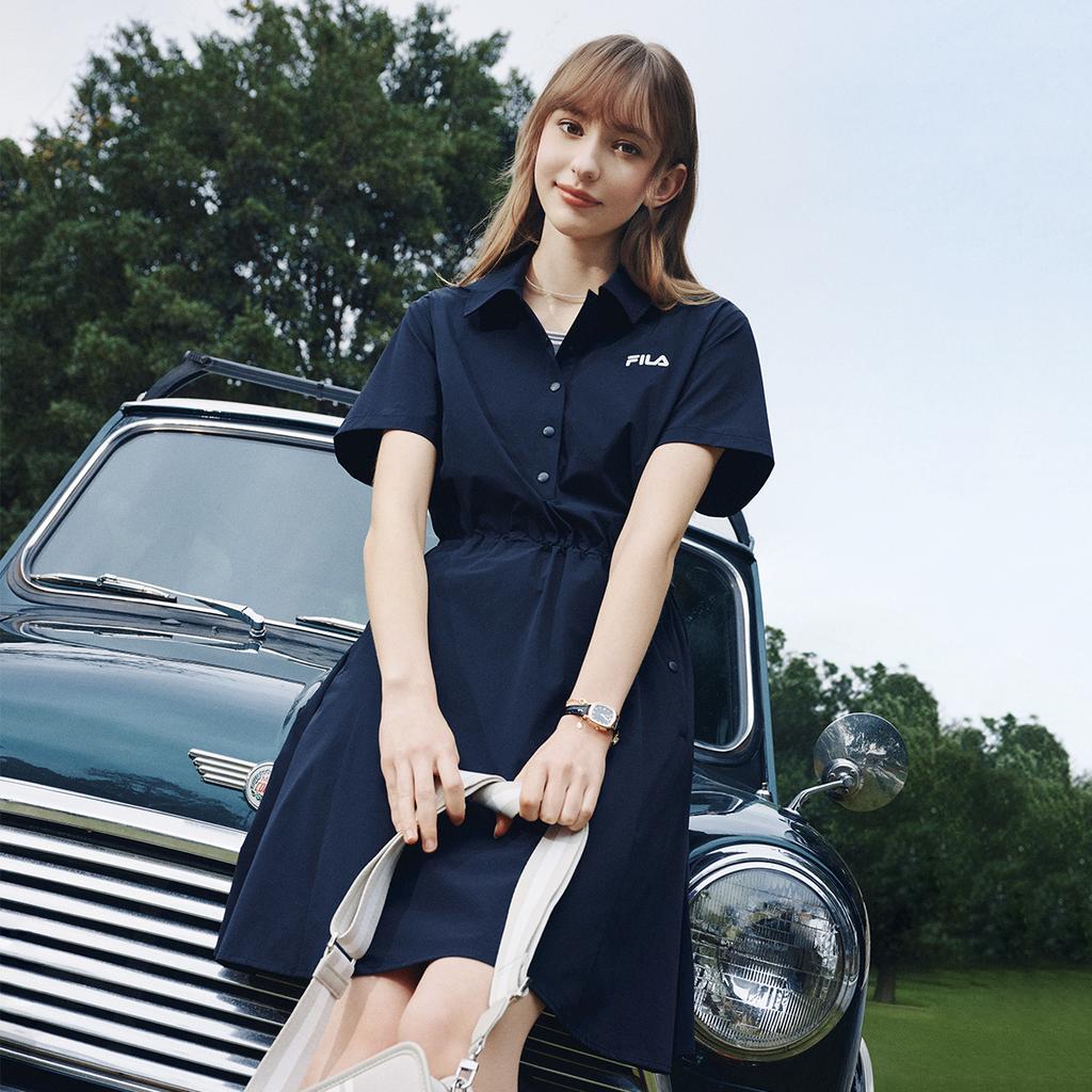 FILA Heritage Utility Skirt Simple Classic Retro Casual Fashion Versatile Comfortable Woven Short Sleeve Dress Women dresses F51W628301FNV
