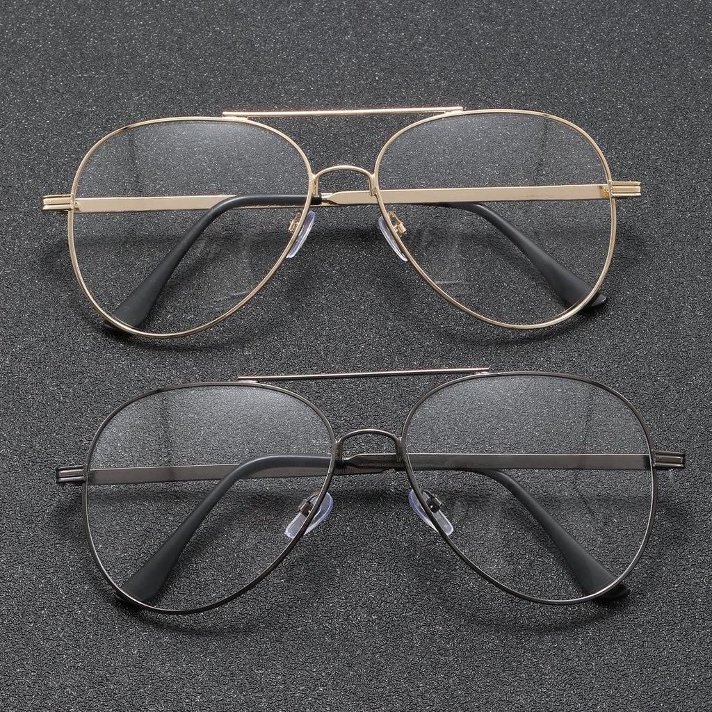 European & American Double Bridge Square Aviator Sunglasses - Stylish Simple Half-frame Flat Lenses
