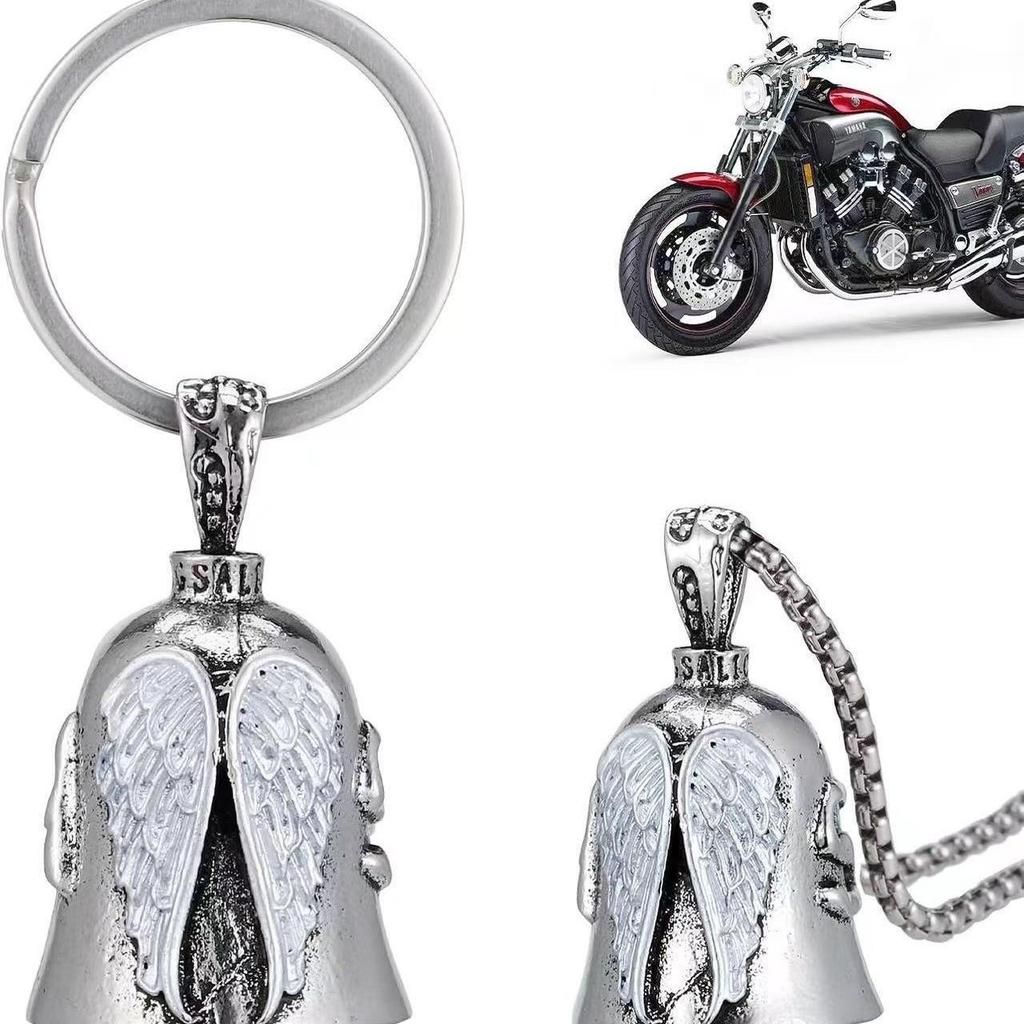 Vintage Zinc Alloy Angel Wings Bell Keychain for Bikers