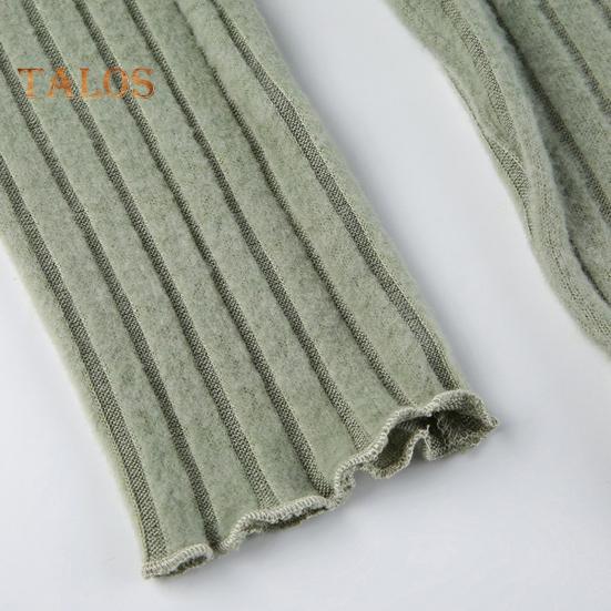 Women Tops V-Neck Lace Stitching Long Sleeve Irregular Hem Pullover Tops Solid Color Ribbed Slim Fit Cropped Tops