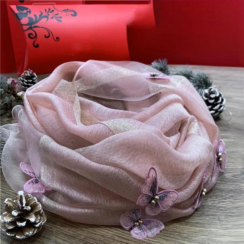 Шарф-шаль, женский тонкий шелковый шарф с бабочками, модный весенне-осенний универсальный шелковый шарф тутового шелкопряда 200CMx70CM розовый