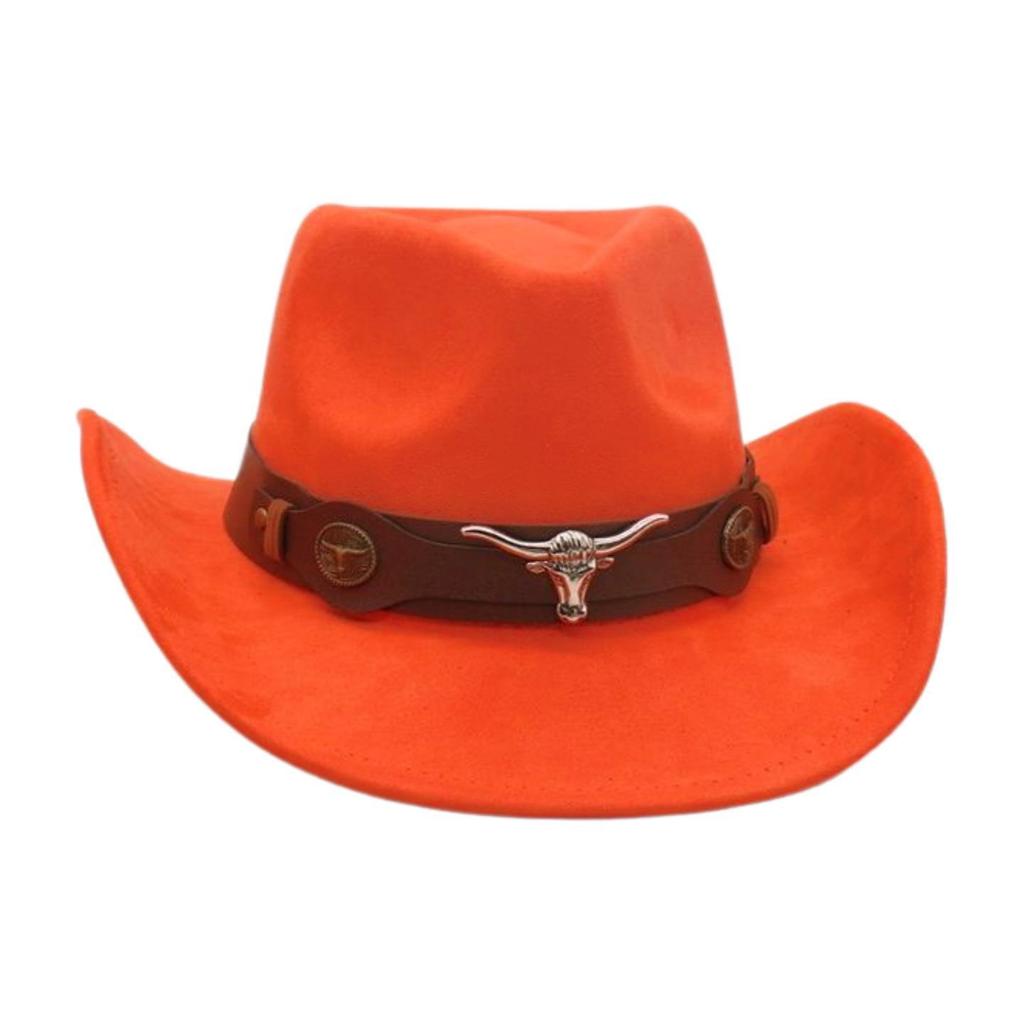 Ethnic Style Western Cowboy Hat Stage Jazz Hat Brown Ox Head Suede Top Hat