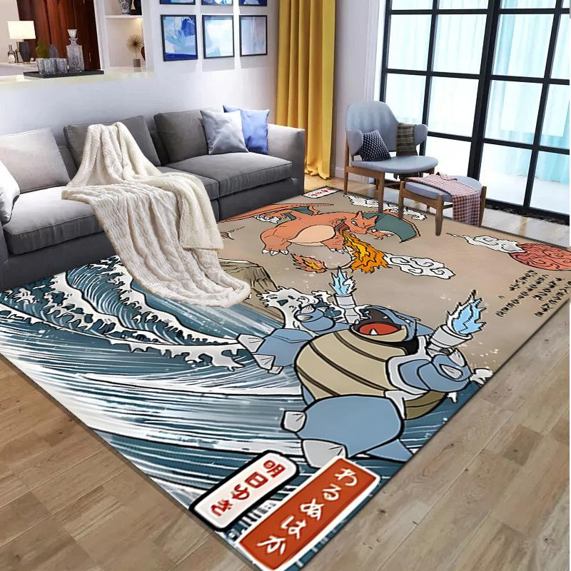 Charizard VS Blastoise Pattern Rug, Indoor/Outdoor Mat, for Picnic, Gameroom, Bedroom, Office, Living Room, Home Decor Carpet, Birthday Gift
