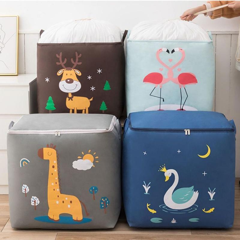 Non-woven Printed Quilt Storage Bags Large-capacity Household Sundries Storage Bags Foldable Clothes Dust-proof Storage Bags
