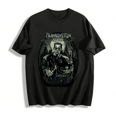 Halloween Frankenstein Rocks Graphic Casual T-Shirt Pure Cotton T-shirt