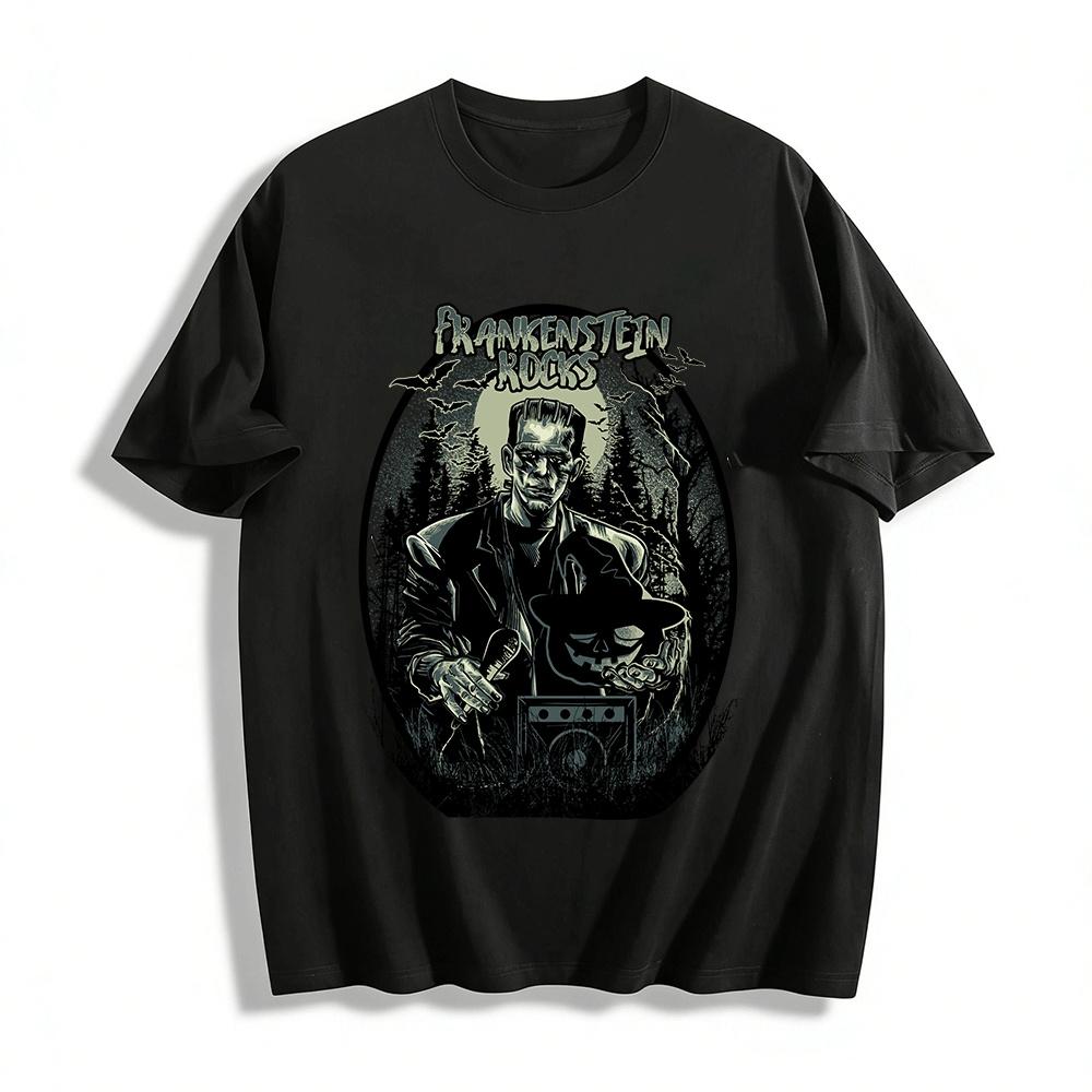 Halloween Frankenstein Rocks Graphic Casual T-Shirt Pure cotton T-shirt XXS
