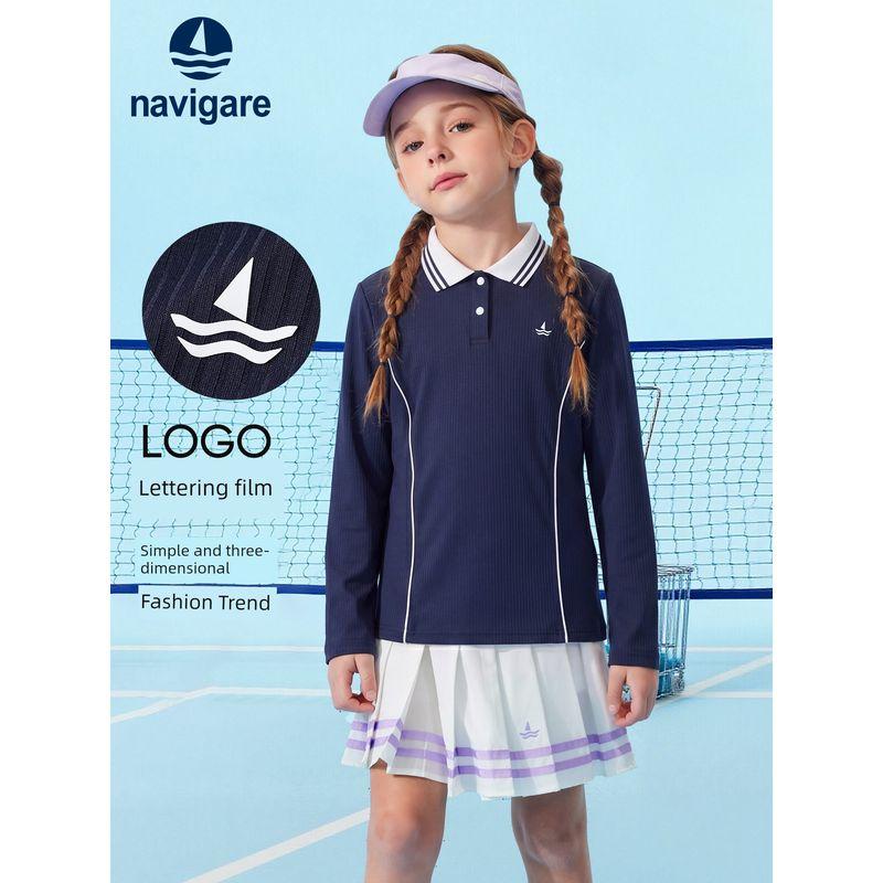 Navigare Italian Small Sailboat Kidsren's Polo Shirt Spring Girls' Long-Sleeved Sun Protection Breathable Sports Top