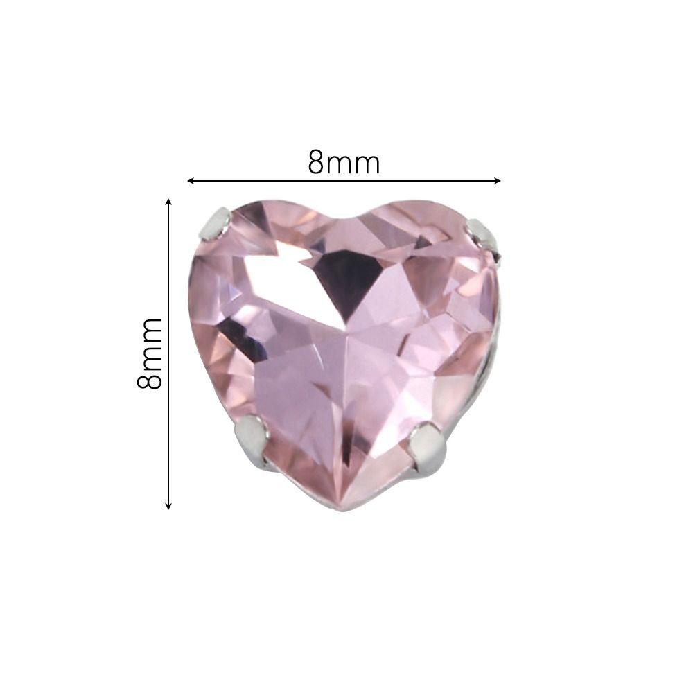 50Pcs/Pack Heart Shape Glitter Sewing Rhinestones Sew On With Silver Claw Glass Crystal Stones 8mm Diamond Beads Ornament