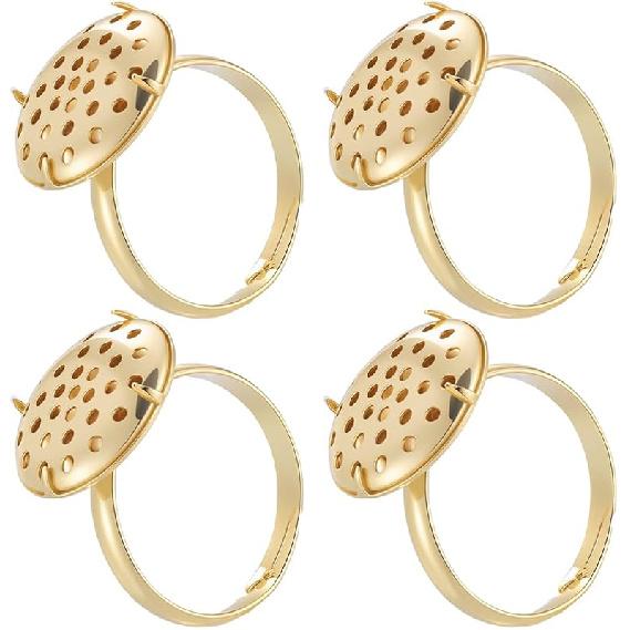 Beebeecraft 12 Sets Adjustable Ring Findings with Sieve 18K Gold Plated Ring Bezel Blanks Settings for Personalized Jewelry Making DIY Crafts 12.5mm