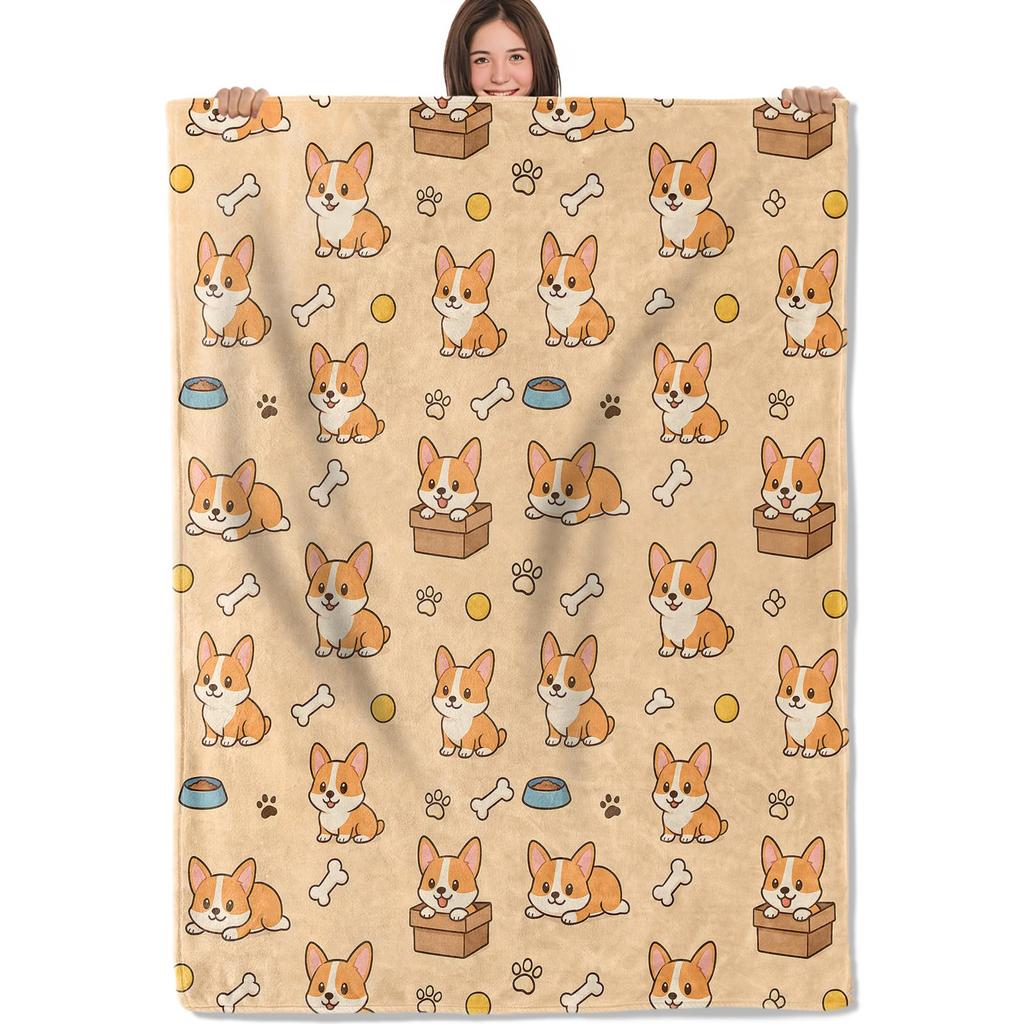 Cute Pet Corgi Dog Throw Blanket Fuzzy Soft Cozy Warm Lightweight Plush Fleece Flannel Blanket for Couch Bed Sofa Home Decor
