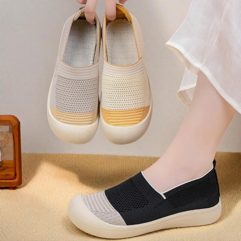 Low-top Flat Heel Non-slip Breathable Soft-soled Women's Shoes Fly-woven Mesh Lazy Shoes Foot Cover Daily Spring and Autumn Casual Shoes