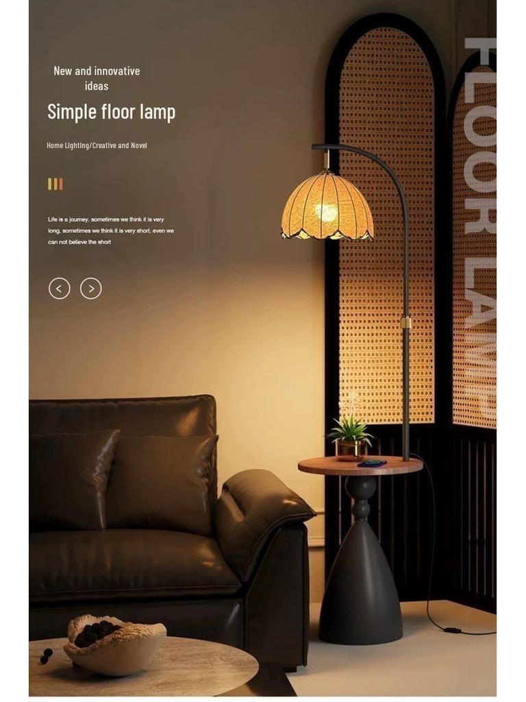 Retro American Style Floor and Table Lamp Set with Living Room Coffee Table and Bedroom Bedside Storage