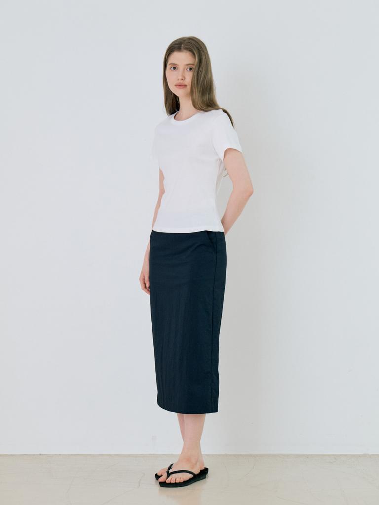 Leusejiem Classic Nylon Pencil Midi Skirt - Navy