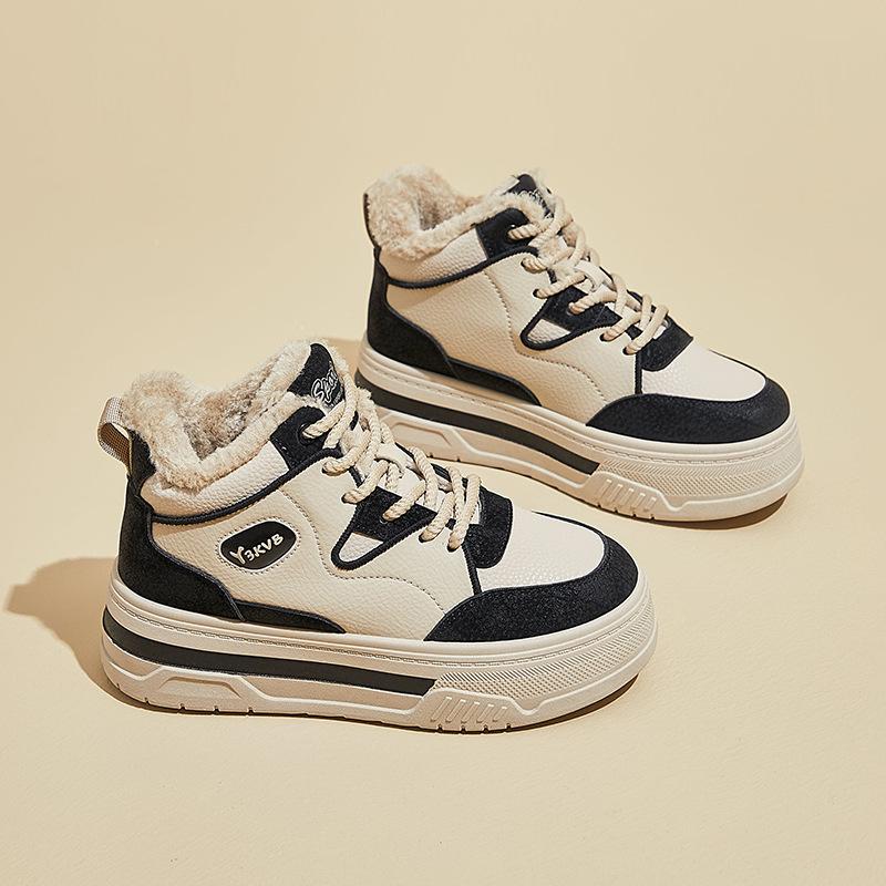 

Зимние ботинки на платформе для женщин, короткие ботинки с подкладкой из искусственного меха, кроссовки для ходьбы на шнуровке, женские удобные нескользящие теплые ботильоны из искусственной кожи 40 чёрный