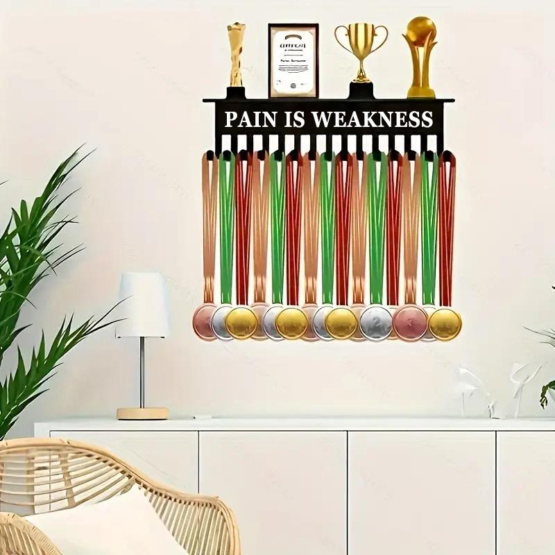 

Trophy Display Stand Metal Wall-Mounted Medals Holder Sports Achievement Display Stand Key Hooks Home & Office Sports Decor A