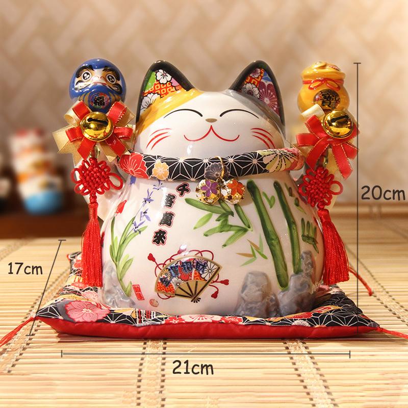 

8 Inch Ceramic Lucky Cat Maneki Neko Fortune Cat Statue FengShui Ornaments Handicraft Money Box Home Decoration Business Gifts