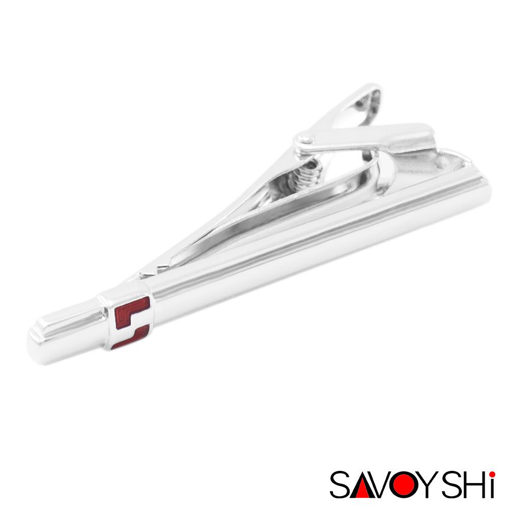 Savage Metal Minimalist Red & Blue Meander Tie Clip and Cufflinks Set