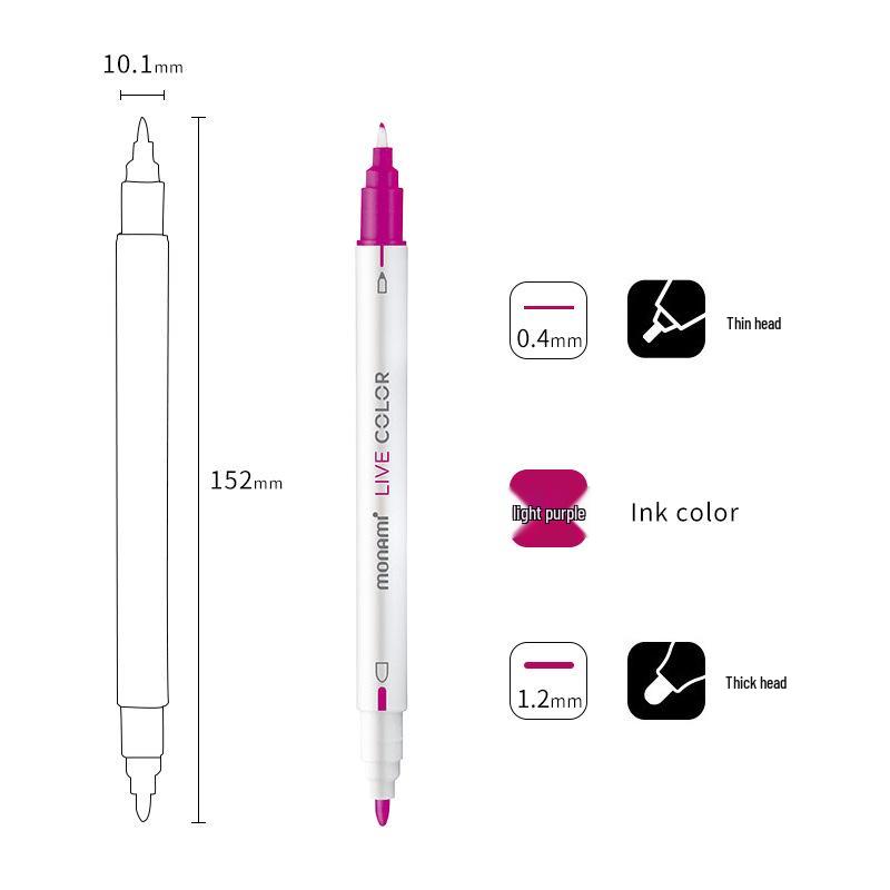 Monami Double-Ended Fiber Tip Liner Pen, 39 Colors for Drawing and Outlining