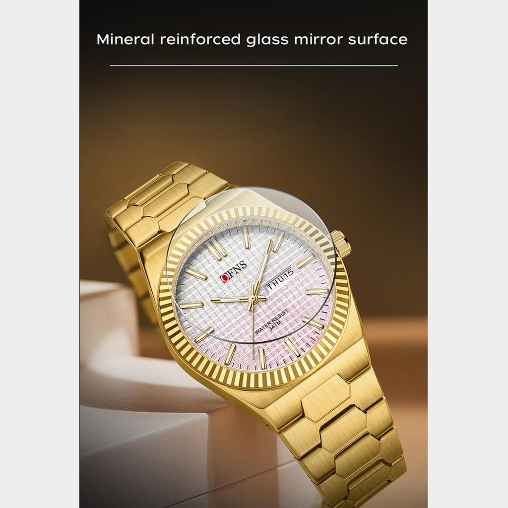 Waterproof Mens Analog Quartz Watches Steel Bracelet Dress Watch, Luminous Dual Day Date Display Wristwatches