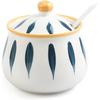 Açucareiro de Porcelana com Tampa e Colher, Recipiente de Açúcar Cerâmico de 12 Onças para Cozinha e Casa, Potes de Açúcar Estilo Fazenda para Café