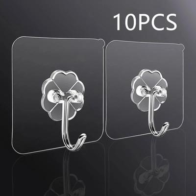 10PCS Transparent Wall Hooks Heavy Duty Self Adhesive Hangers For Kitchen Bathroom Door Hanging Storage Rack