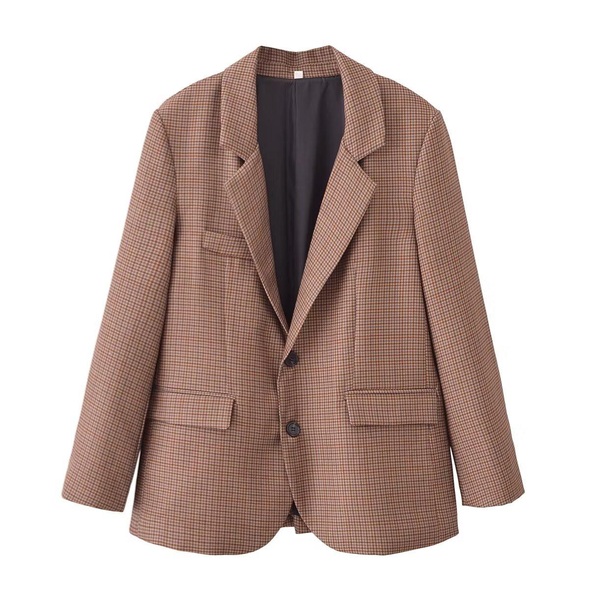 

TAOP&ZA Women s Wool Blend Plaid Suit Jacket - Early Spring Fashion Collection S